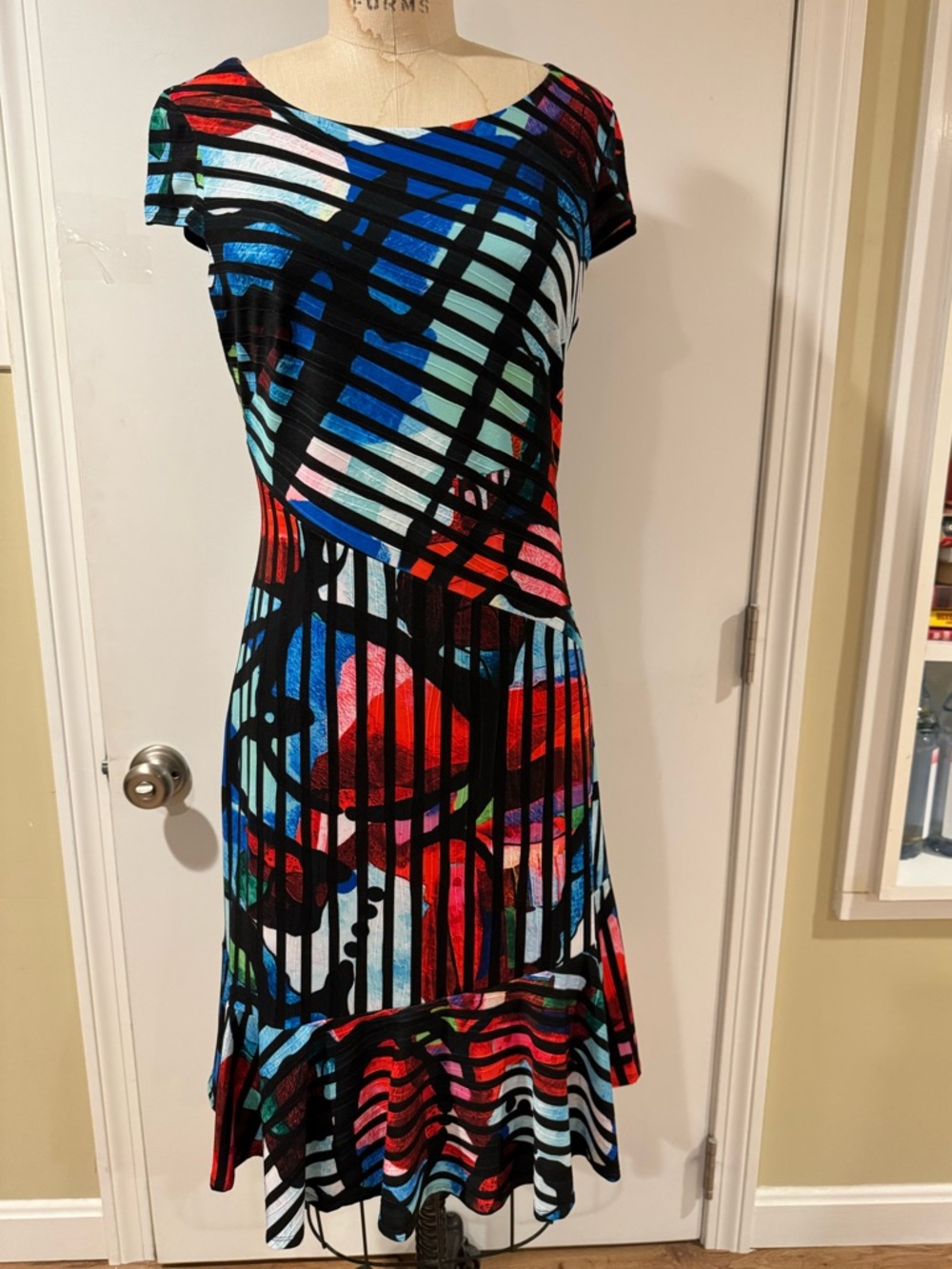 Joseph Ribkoff women’s Multicolor Striped Trim dress size 8